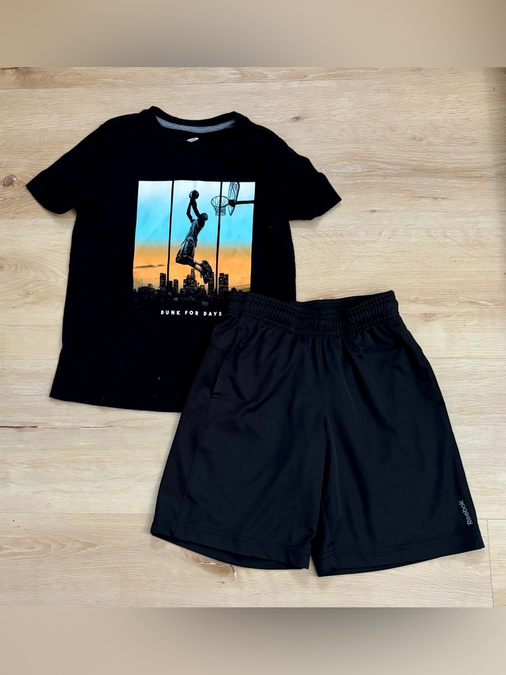 Old Navy Black Boys' Basketball Tee & Reebok Shorts Set - 'Dunk For Days'